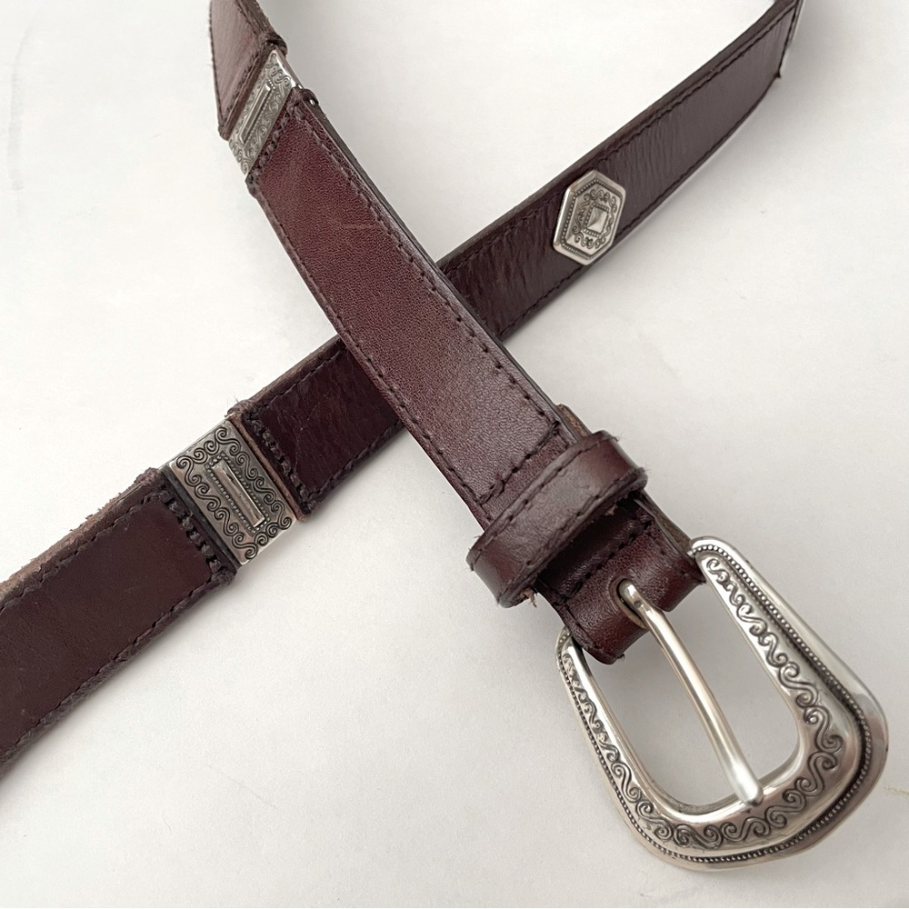 Vintage Fossil 41” Leather Brown Western Belt Silver Hardware Medium Brown